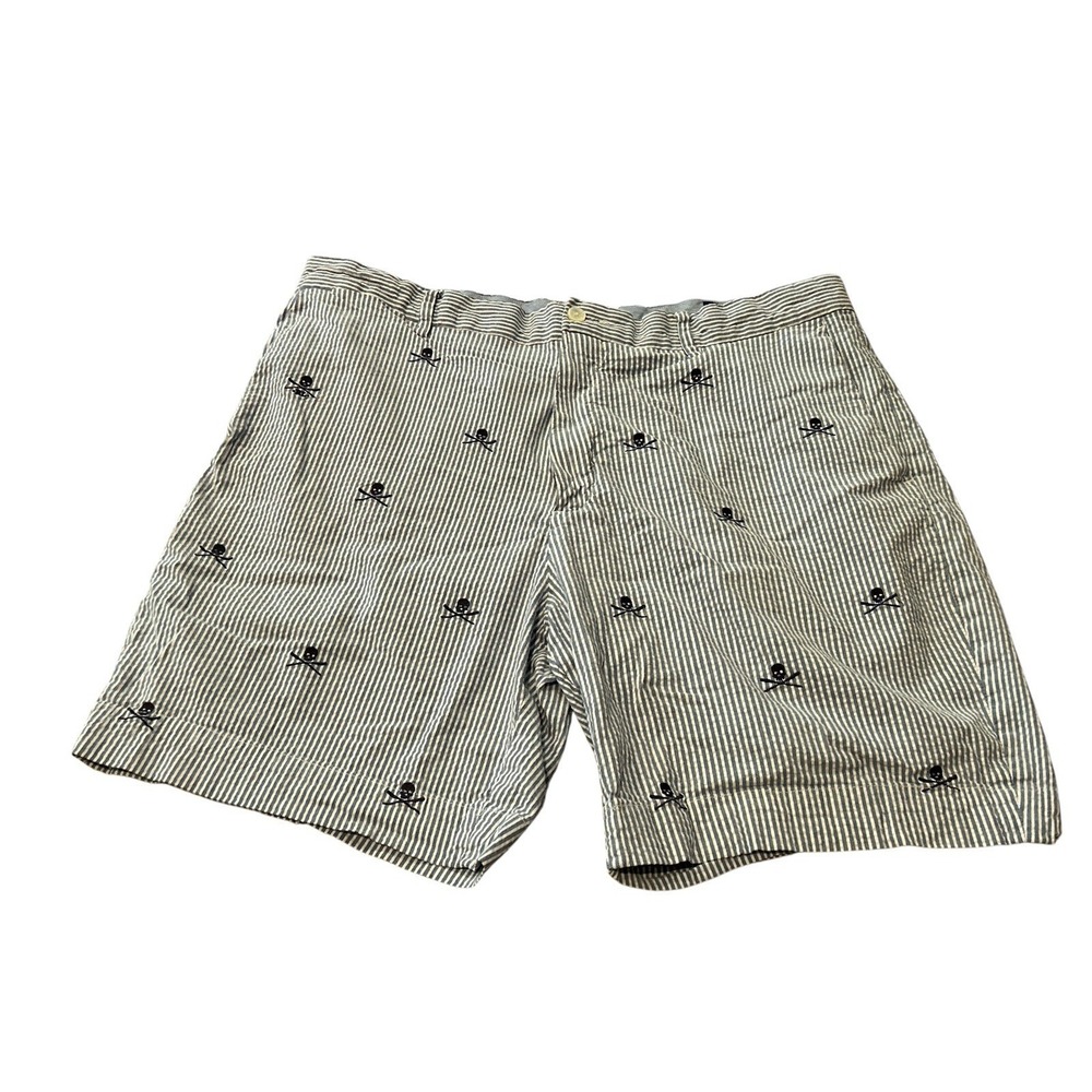 Polo Ralph Lauren Shorts Mens 36,Blue White Seersucker Skull Crossbones Stretch